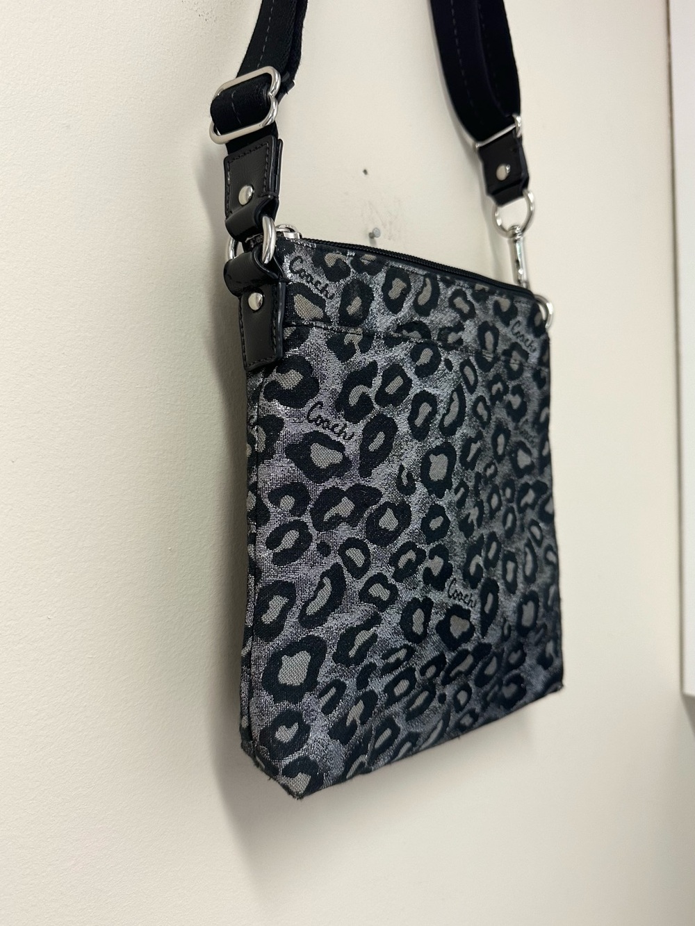 Coach Ocelot Leopard Black and Silver Swingpack Crossbody Bag - Picture 6 of 11